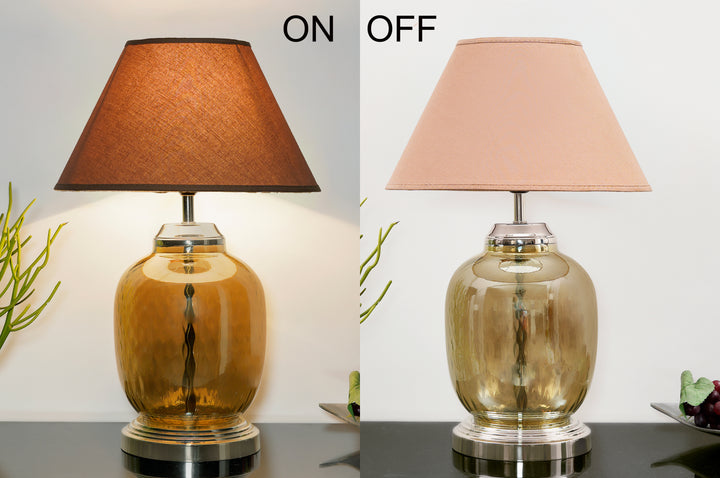 ESAROSA Smoke and Nickel Finish Table Lamp With Cotton Shade