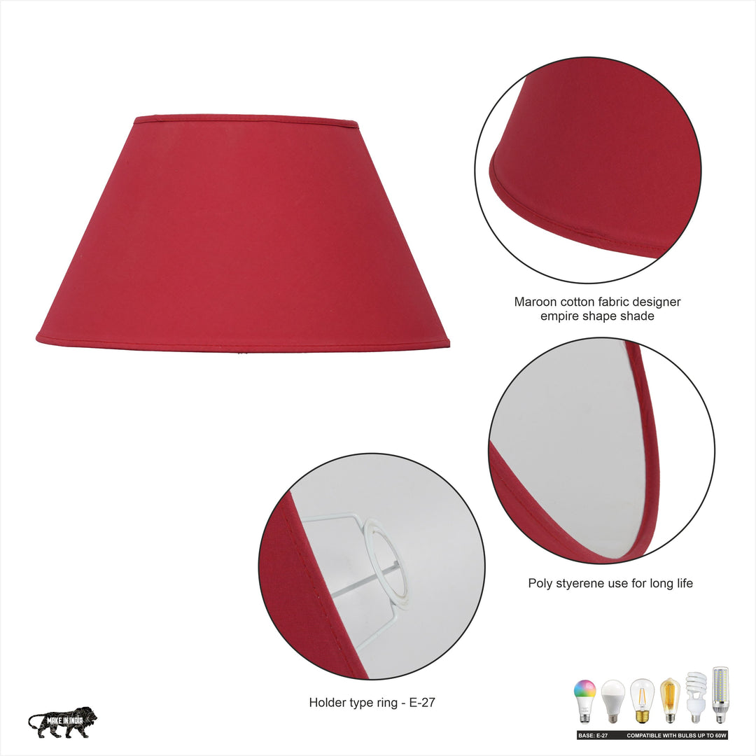 Maroon Cotton Empire Solid Lamp Shade - 30 CM
