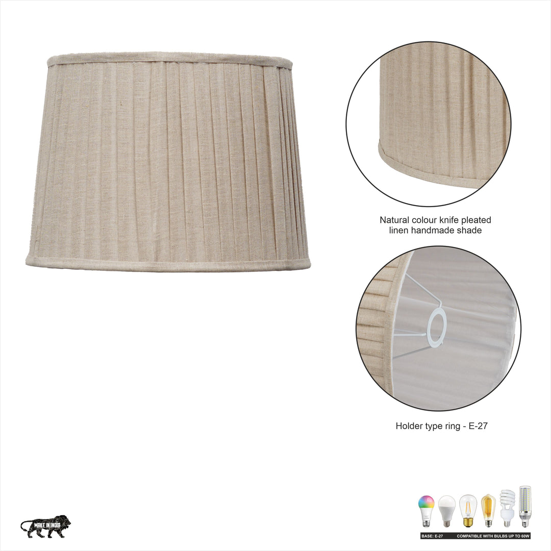 JOSEPHINE Beige Cotton Fabric Knife Pleated Drum Shade - 25 CM