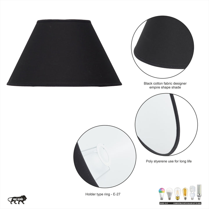 Black Cotton Empire Lamp Shade – 25 cm