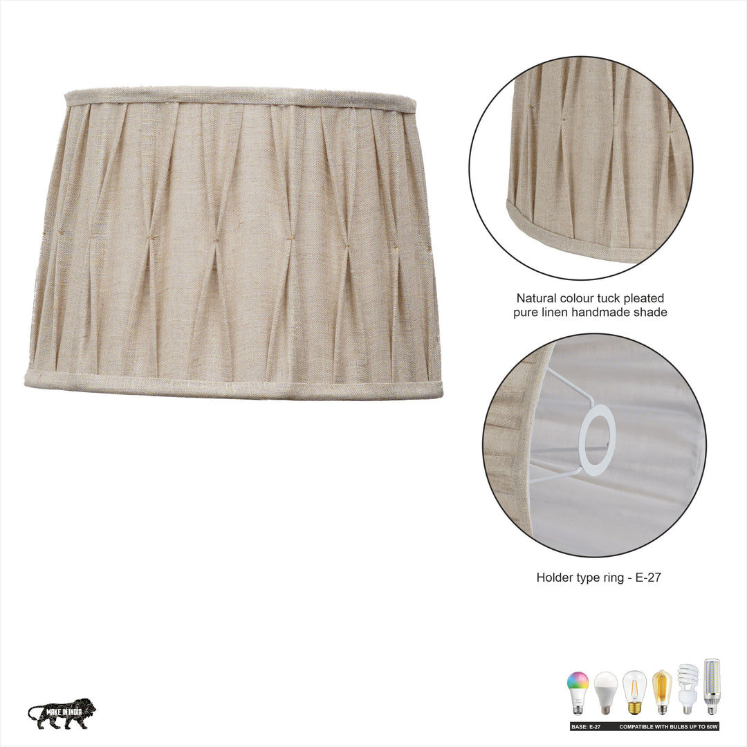 COLETTE Beige Cotton Fabric Tuck Pleated Drum Shade - 40 CM