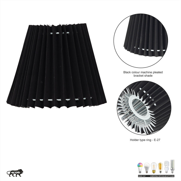 OASIS Black Cotton Machine Pleated Lampshade- 13 CM