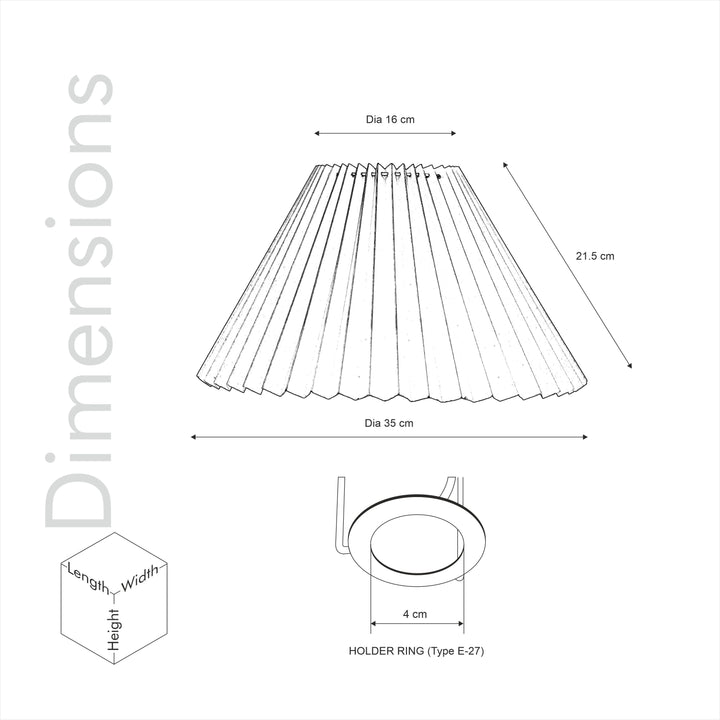 EMER Black Cotton Machine Pleated Lampshade - 35 CM