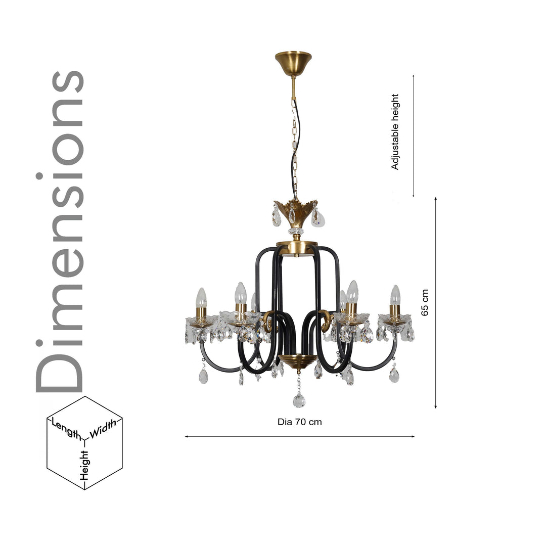 MARGARET Luxury 6-Light Metal & Crystal Chandelier with Black & Antique Brass Finish