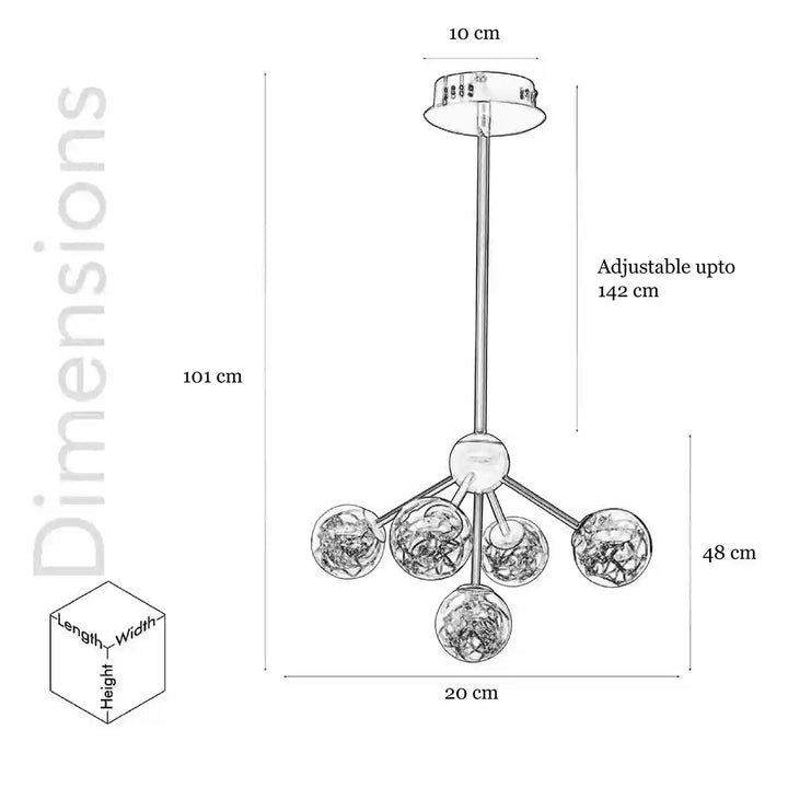 Indra 5-Lights Glass Globe LED Chandelier Light