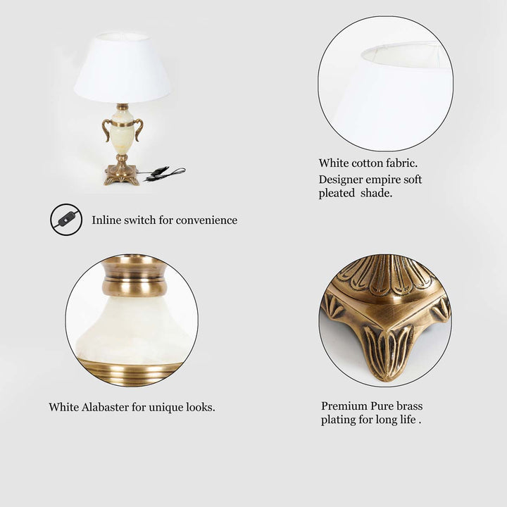 Kromo Real Alabaster Stone And Brass Table Lamp With White Cotton Shade