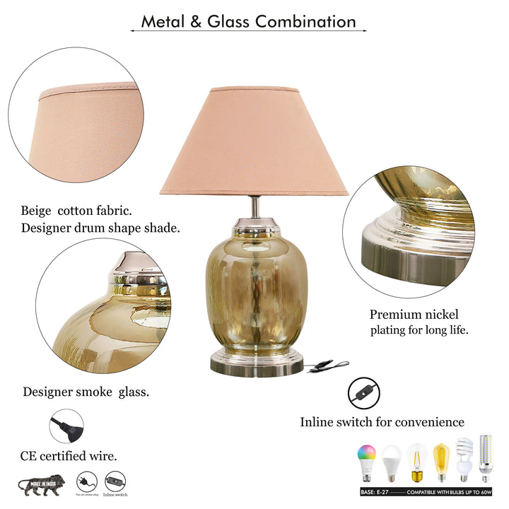 ESAROSA Smoke and Nickel Finish Table Lamp With Cotton Shade