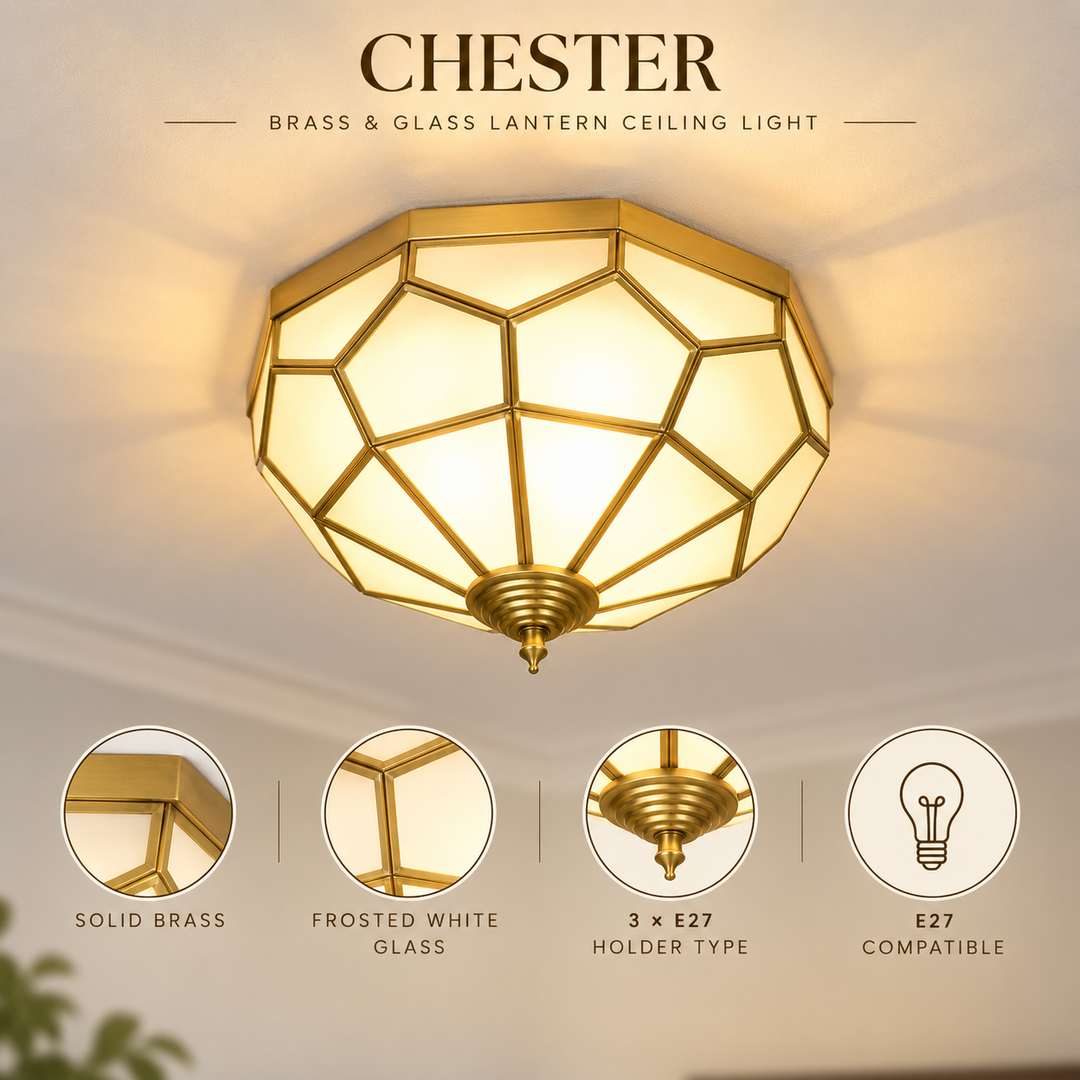 CHESTER Brass and Glass Lantern Ceiling Light