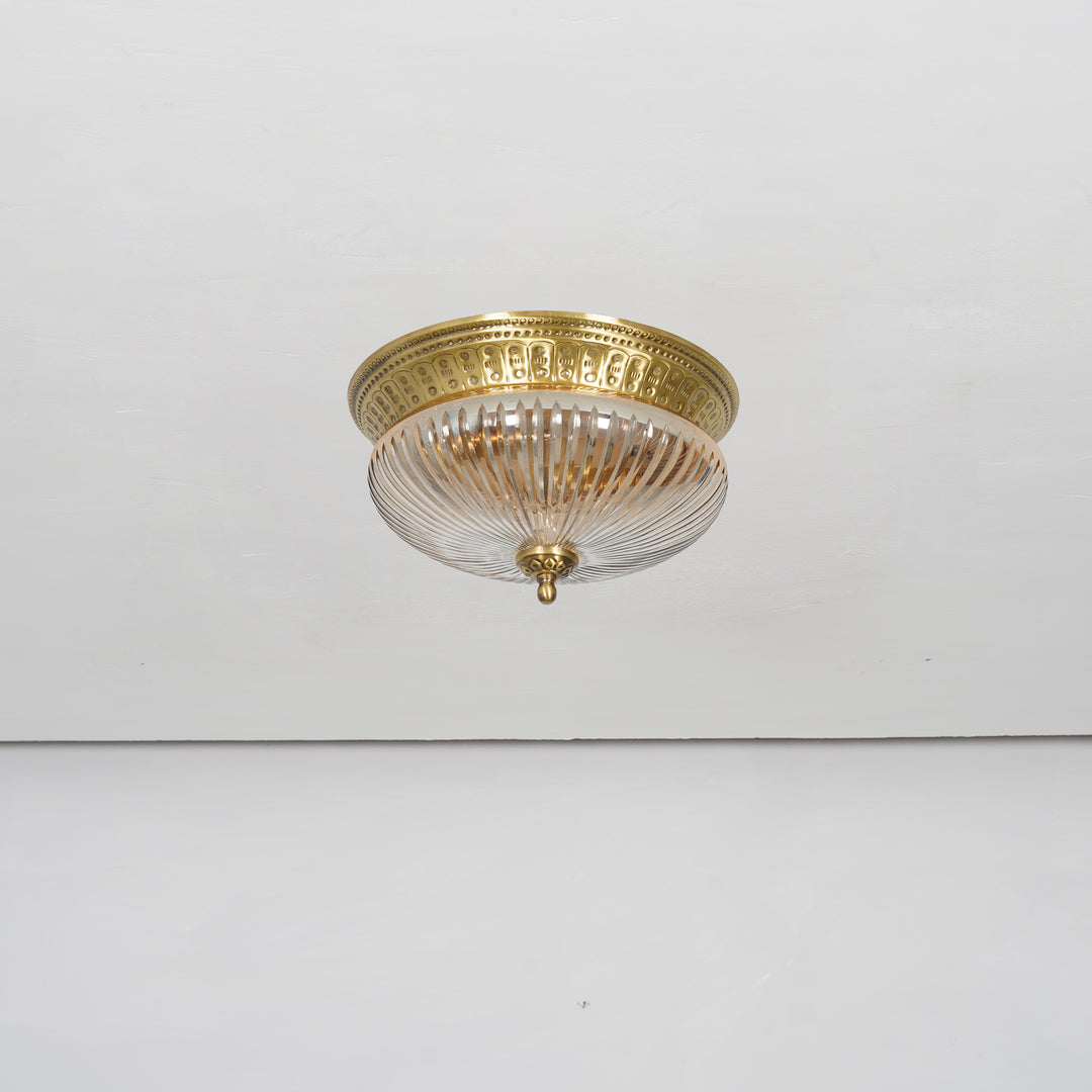 HINKLEY 2-Light Flush Mount Ceiling Light in Antique Brass Finish with Amber Rippled Glass