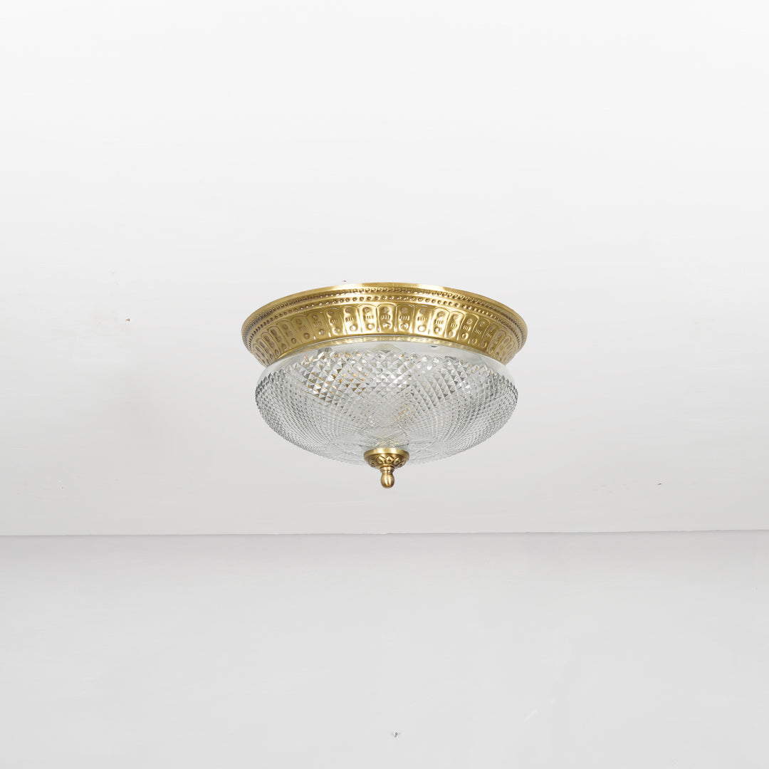 TELMOR 2-Light Flush Mount Ceiling Light in Antique Brass Finish with Clear Star Diamond Cut Glass