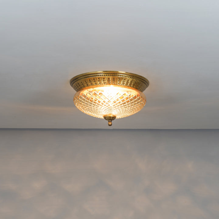CAMERON 2-Light Flush Mount Ceiling Light in Brass Finish with Amber Diamond Cut Glass