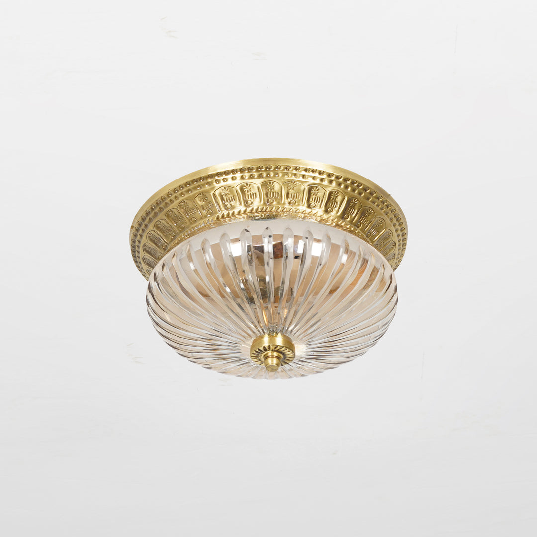 HINKLEY Single Light Flush Mount Ceiling Light in Antique Brass Finish with Amber Rippled Glass