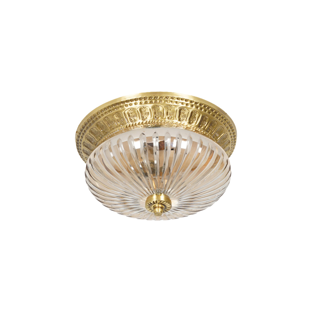 HINKLEY Single Light Flush Mount Ceiling Light in Antique Brass Finish with Amber Rippled Glass