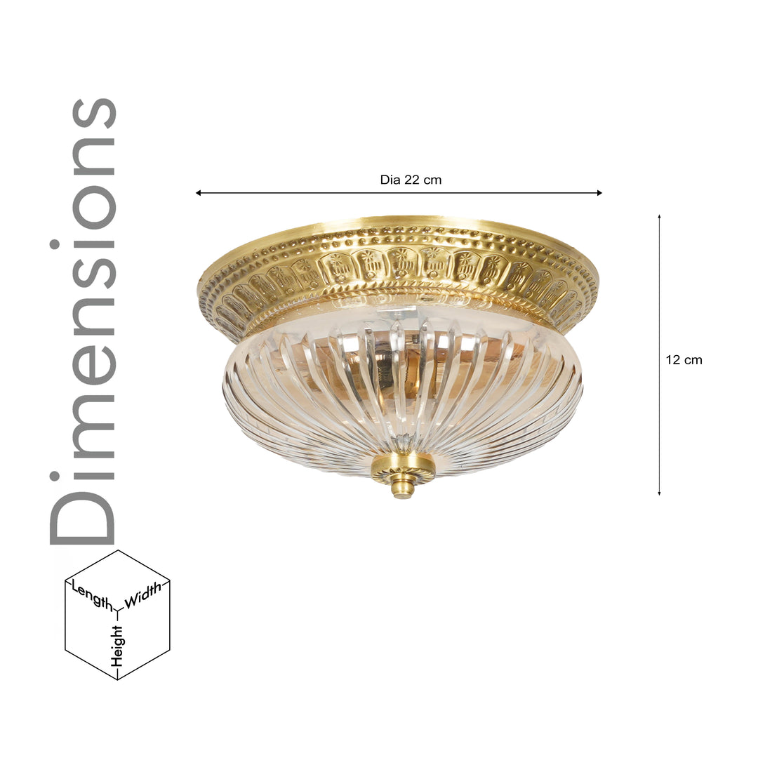 HINKLEY Single Light Flush Mount Ceiling Light in Antique Brass Finish with Amber Rippled Glass