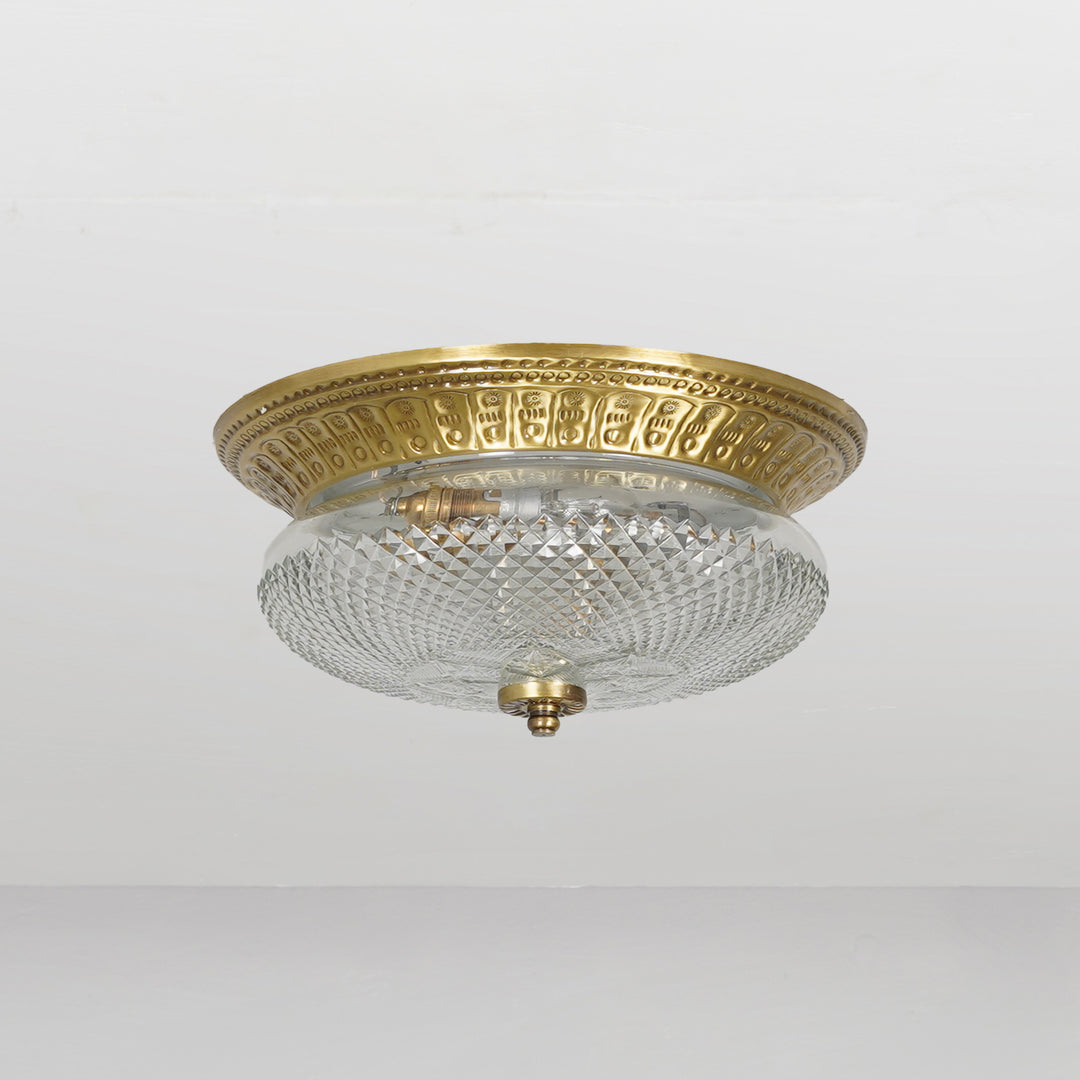 TELMOR 11-Inch 2-Light Flush Mount Ceiling Light in Antique Brass Finish with Clear Star Diamond Cut Glass