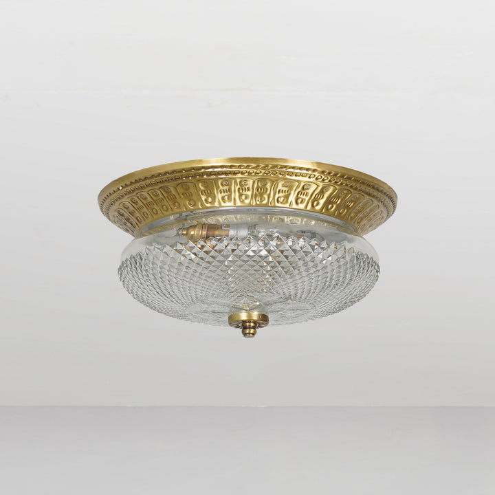 TELMOR 11-Inch 2-Light Flush Mount Ceiling Light in Antique Brass Finish with Clear Star Diamond Cut Glass