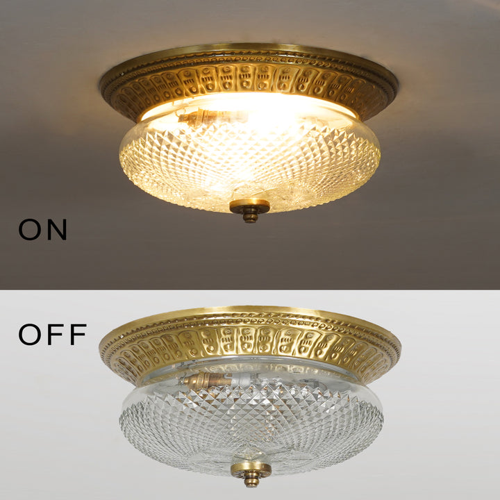 TELMOR 11-Inch 2-Light Flush Mount Ceiling Light in Antique Brass Finish with Clear Star Diamond Cut Glass