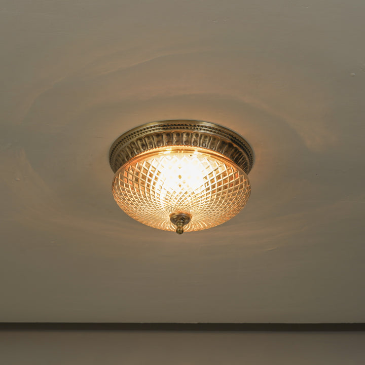 ORLENA Premium Diamond-Cut Glass Ceiling Light with Antique Brass Finish