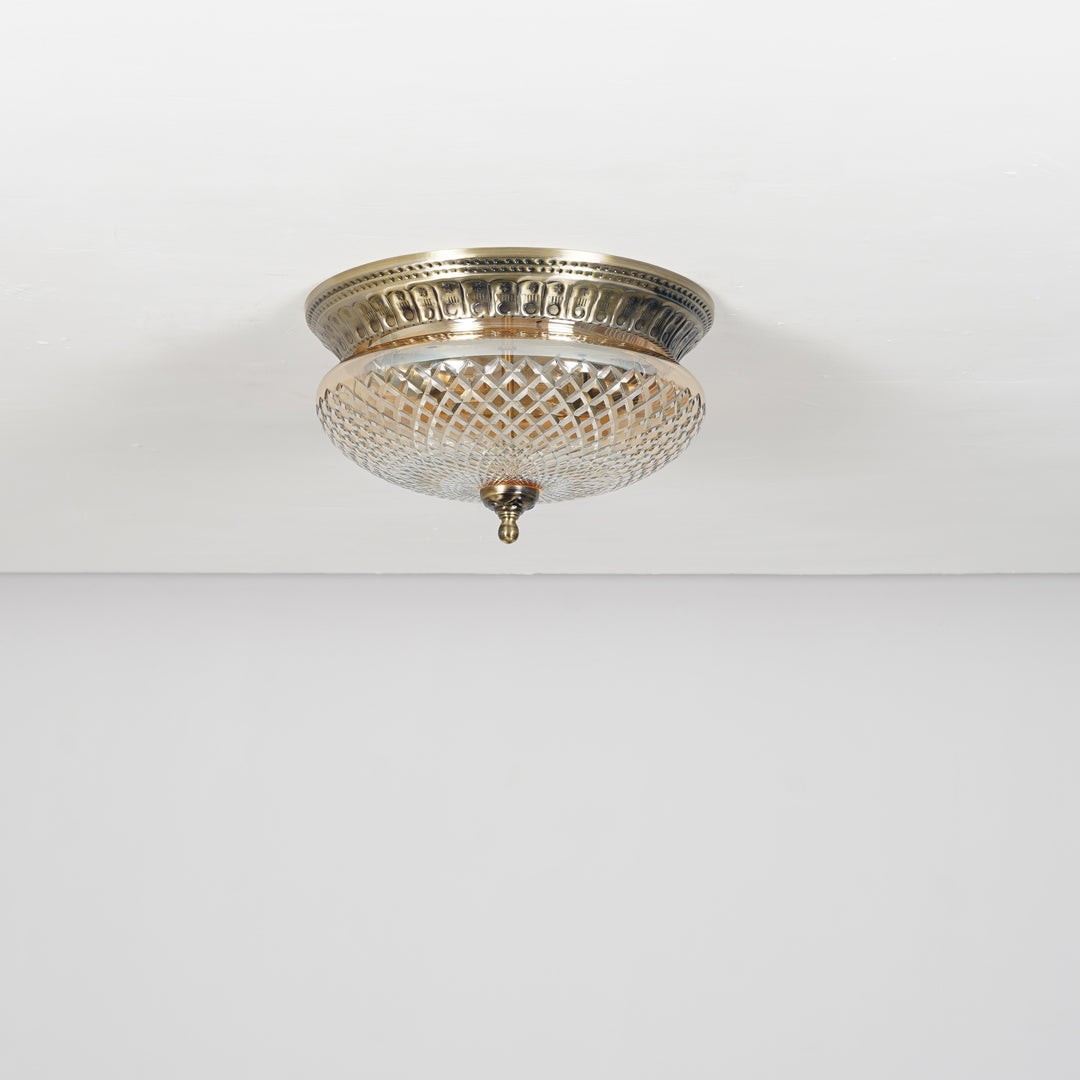 ORLENA Premium Diamond-Cut Glass Ceiling Light with Antique Brass Finish