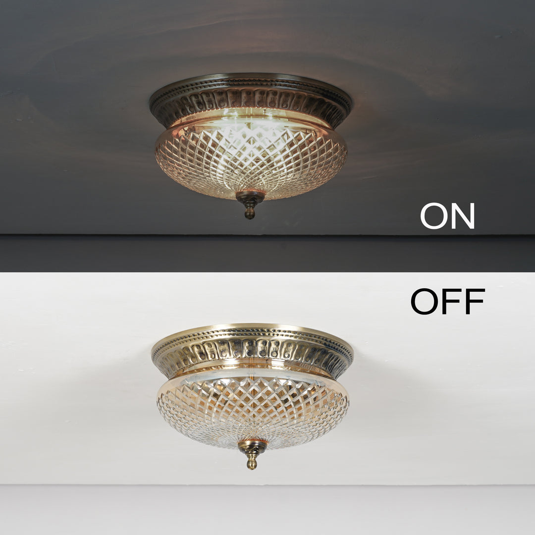 ORLENA Premium Diamond-Cut Glass Ceiling Light with Antique Brass Finish