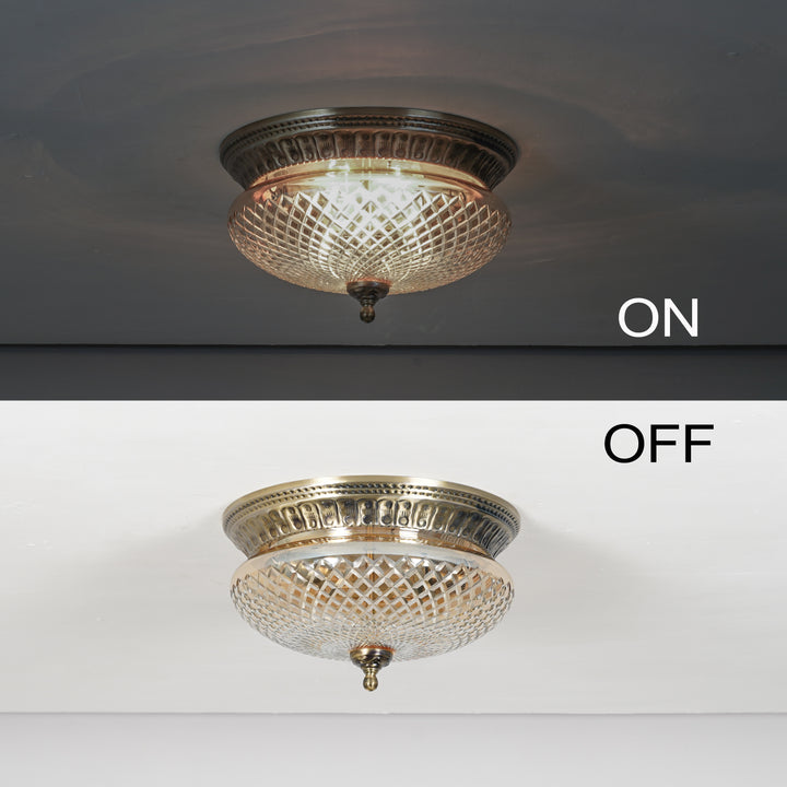 ORLENA Premium Diamond-Cut Glass Ceiling Light with Antique Brass Finish