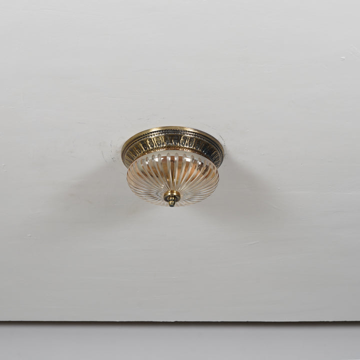 LAVERA Premium Line-Cut Glass Ceiling Light with Antique Brass Metal Base