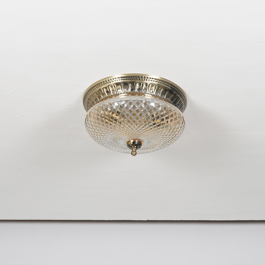LAVERA Premium Line-Cut Glass Ceiling Light with Antique Brass Metal Base