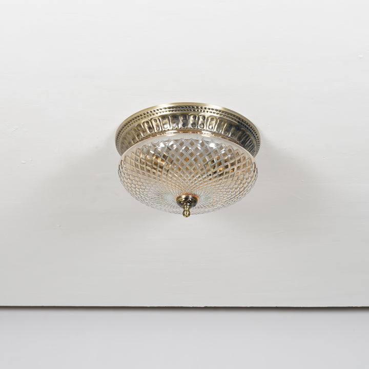 LAVERA Premium Line-Cut Glass Ceiling Light with Antique Brass Metal Base