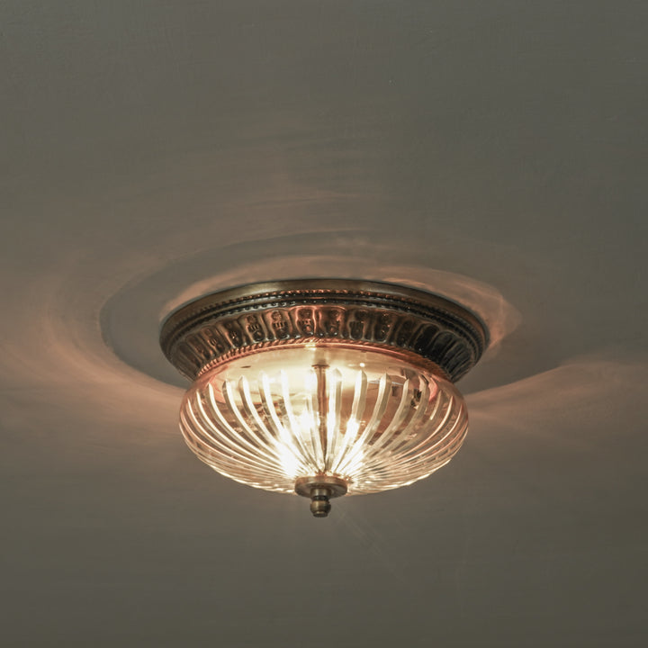 LAVERA Premium Line-Cut Glass Ceiling Light with Antique Brass Metal Base