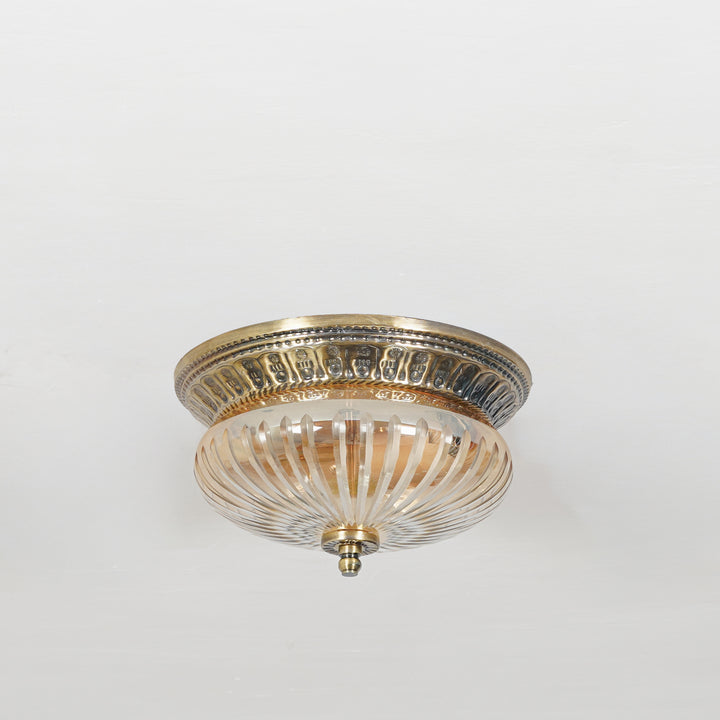 LAVERA Premium Line-Cut Glass Ceiling Light with Antique Brass Metal Base