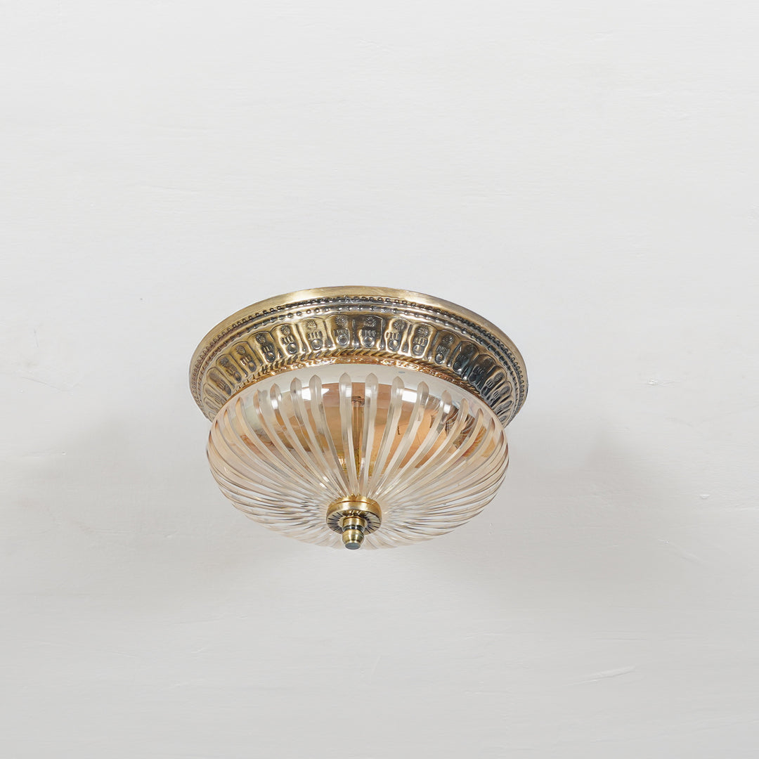 LAVERA Premium Line-Cut Glass Ceiling Light with Antique Brass Metal Base