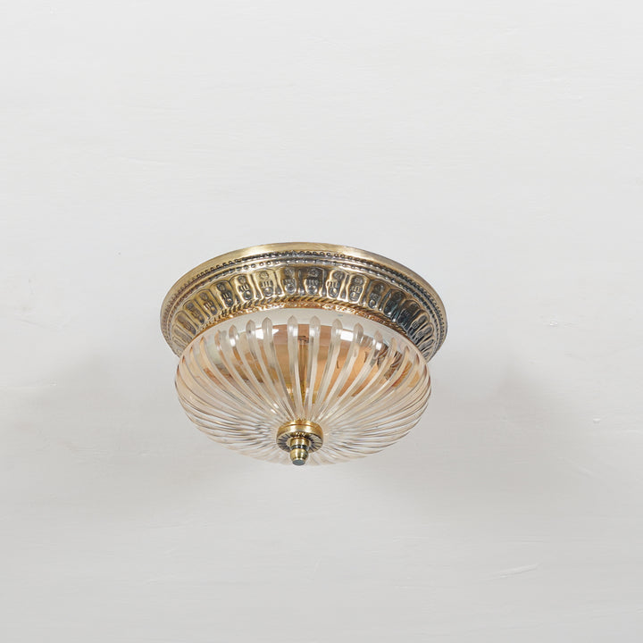 LAVERA Premium Line-Cut Glass Ceiling Light with Antique Brass Metal Base