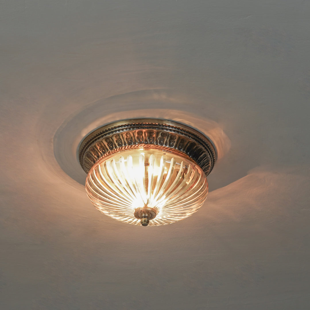 LAVERA Premium Line-Cut Glass Ceiling Light with Antique Brass Metal Base