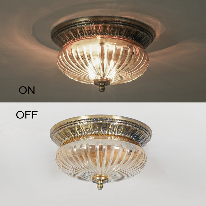 LAVERA Premium Line-Cut Glass Ceiling Light with Antique Brass Metal Base
