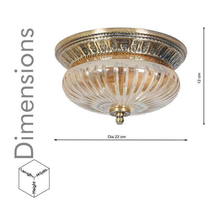 LAVERA Premium Line-Cut Glass Ceiling Light with Antique Brass Metal Base