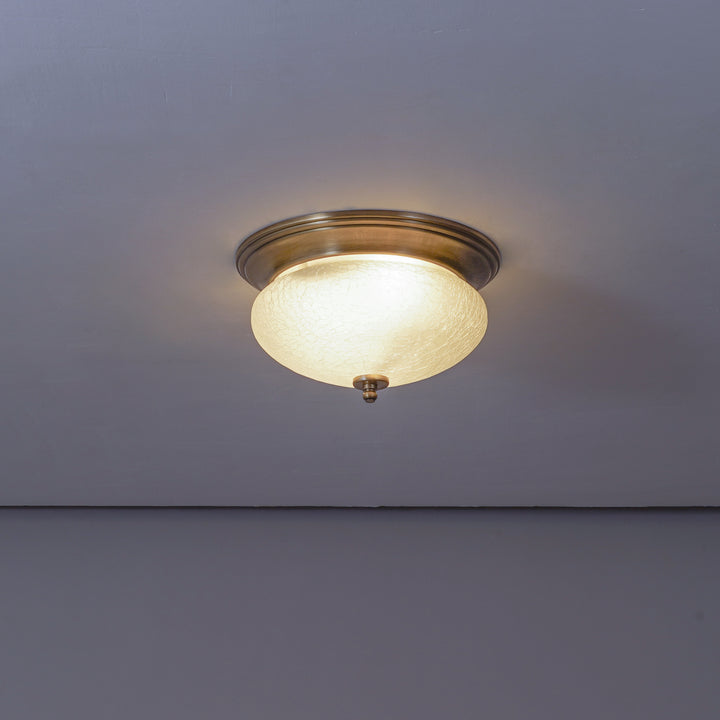 ZAVERA Premium Frosted Crackle Glass Flush Mount Ceiling Light with Antique Brass Finish