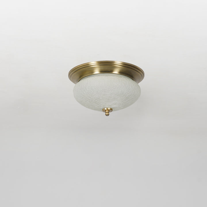 ZAVERA Premium Frosted Crackle Glass Flush Mount Ceiling Light with Antique Brass Finish