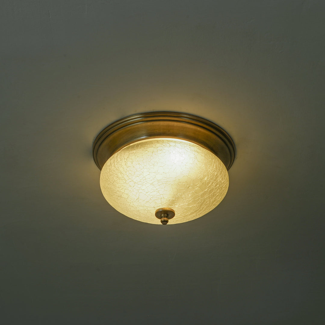 ZAVERA Premium Frosted Crackle Glass Flush Mount Ceiling Light with Antique Brass Finish