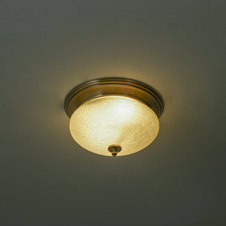 ZAVERA Premium Frosted Crackle Glass Flush Mount Ceiling Light with Antique Brass Finish