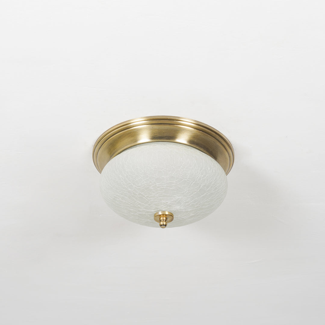 ZAVERA Premium Frosted Crackle Glass Flush Mount Ceiling Light with Antique Brass Finish