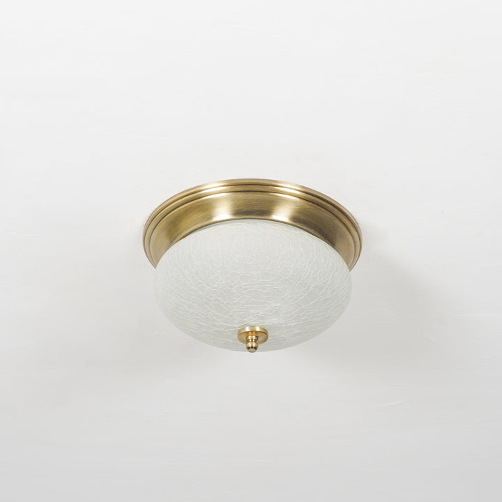ZAVERA Premium Frosted Crackle Glass Flush Mount Ceiling Light with Antique Brass Finish