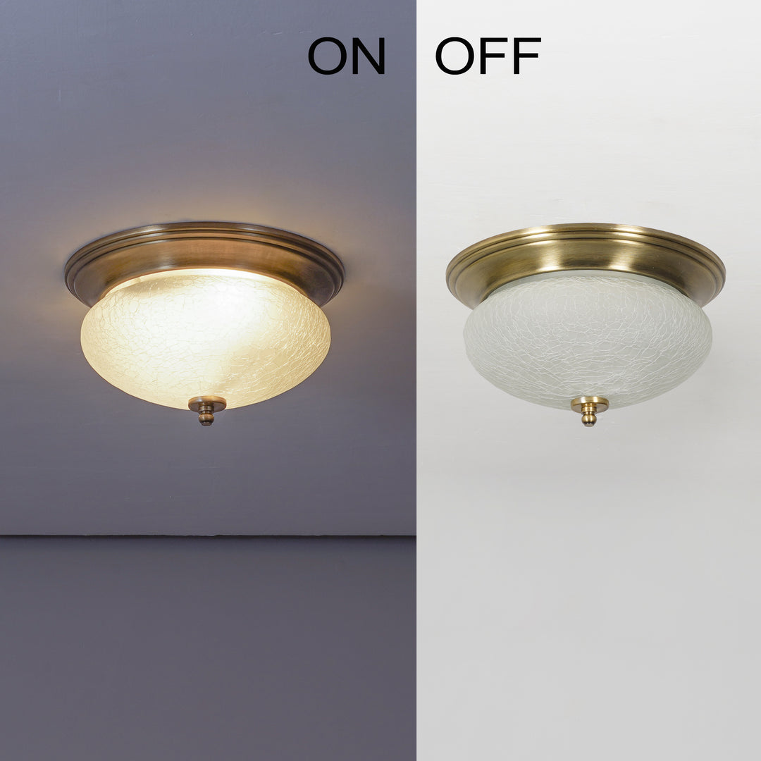 ZAVERA Premium Frosted Crackle Glass Flush Mount Ceiling Light with Antique Brass Finish