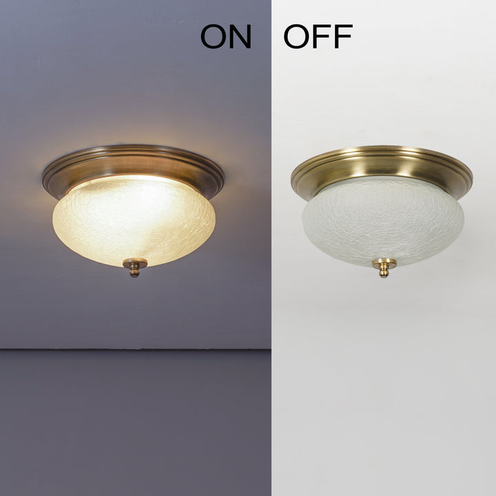ZAVERA Premium Frosted Crackle Glass Flush Mount Ceiling Light with Antique Brass Finish