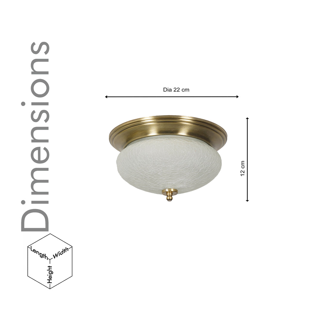 ZAVERA Premium Frosted Crackle Glass Flush Mount Ceiling Light with Antique Brass Finish