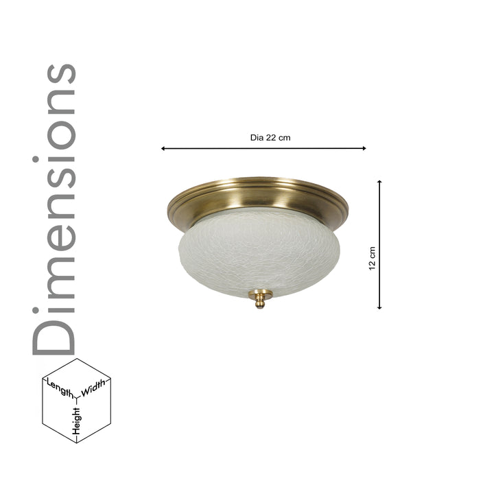 ZAVERA Premium Frosted Crackle Glass Flush Mount Ceiling Light with Antique Brass Finish