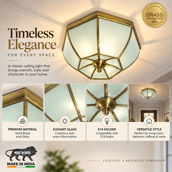 DAKOTA Brass and Glass Lantern Ceiling Light