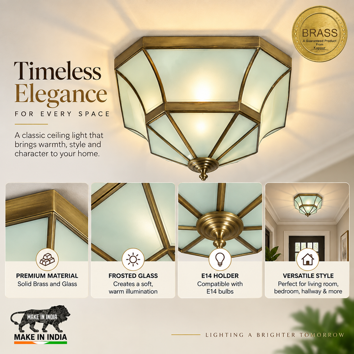 MASHIKO Brass and Glass Lantern Ceiling Light