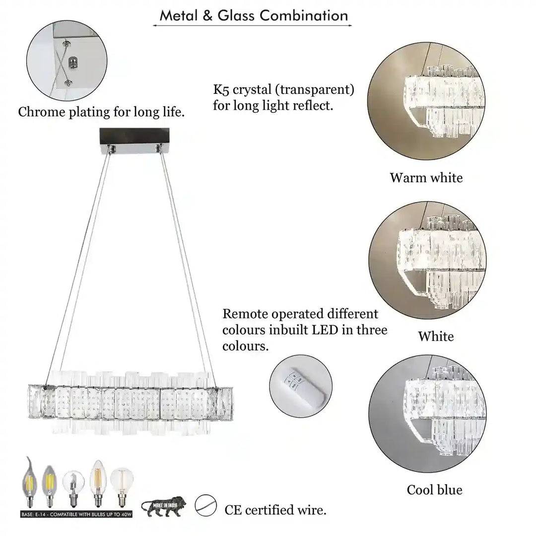 Candela Crystal Three Way Remote Lighting Chandelier