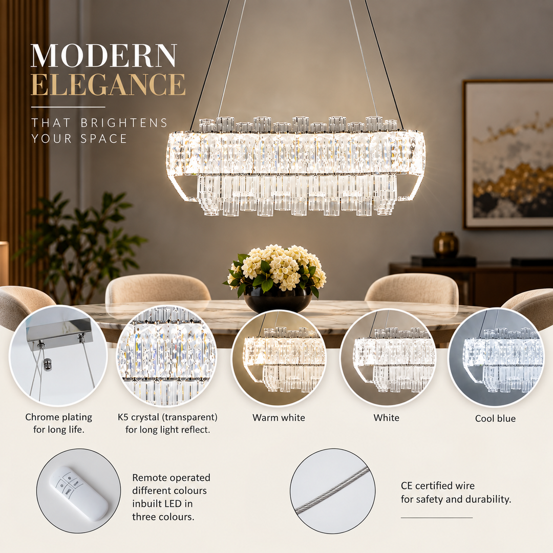CANDELA Crystal Three Way Remote Lighting Chandelier