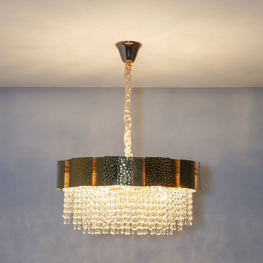 ELLIE 12-Light Gold Metal Crystal Chandelier with LED Filament Bulbs (E14 Holders, Bulbs Included)